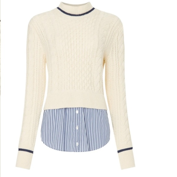 Veronica Beard Cream cable Mock layered sweater, XS, GD1080 - Picture 2 of 9